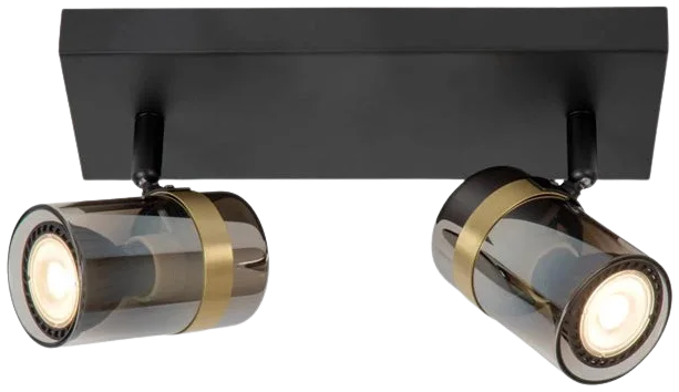 Foco metal negro vidrio humo 26x12,8 cm dos luces GU10 - LUFO0021