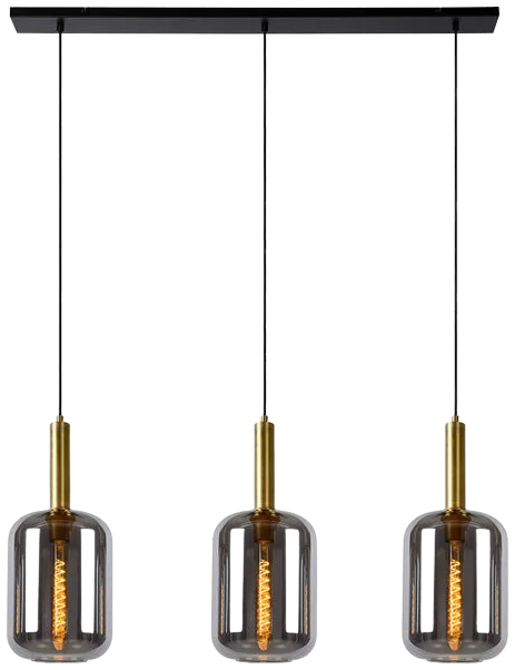 Lámpara colgante metal vidrio dorado humo largo 1,10 mt. 3 luces E27 - LULC0213