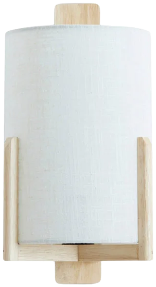 Lámpara de pared madera natural textil lino blanco Ø18x22x36cm E27 - LLAP0092