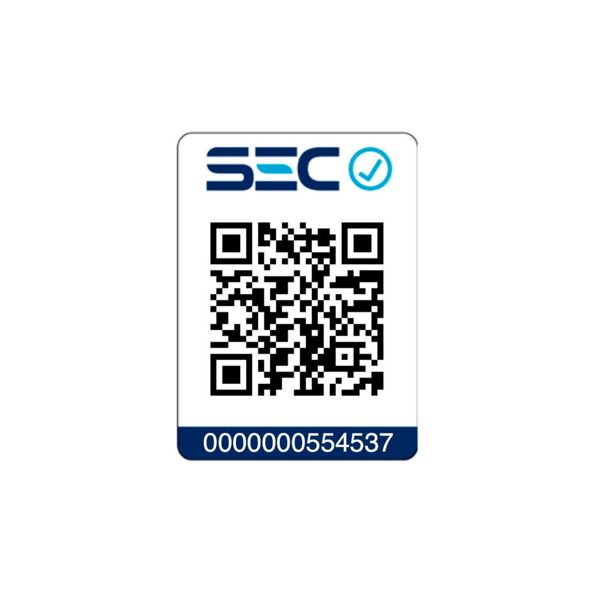 Etiqueta de certificación SEC con código QR y número de registro.