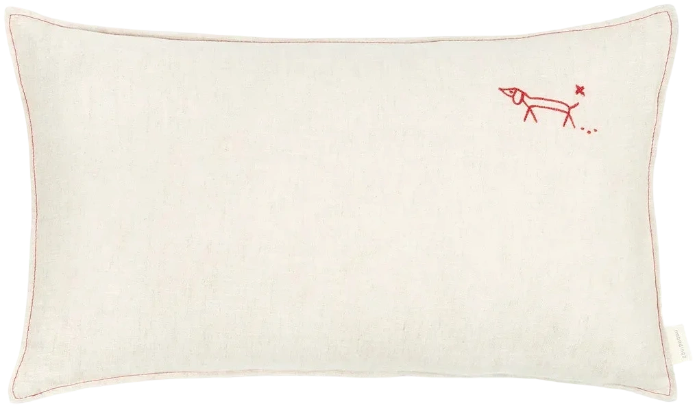 Cojín rectangular bordado de lino francés lavado - Greige