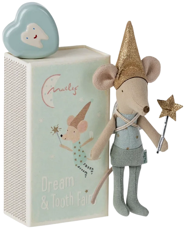 Ratoncito - Tooth Fairy Mouse in a matchbox blue