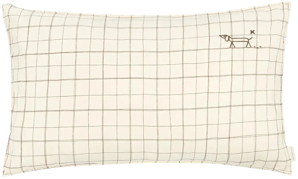 Cojín rectangular bordado de lino francés lavado - Natural grid
