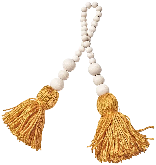 Colgante Madera - Pompones Mostaza