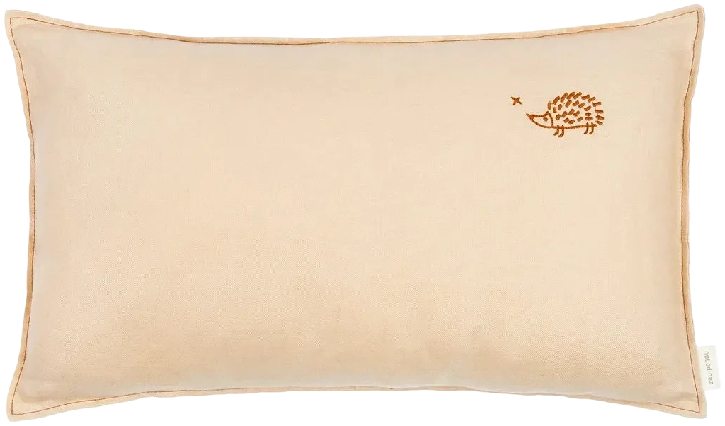 Cojín rectangular bordado de lino francés lavado - Sand