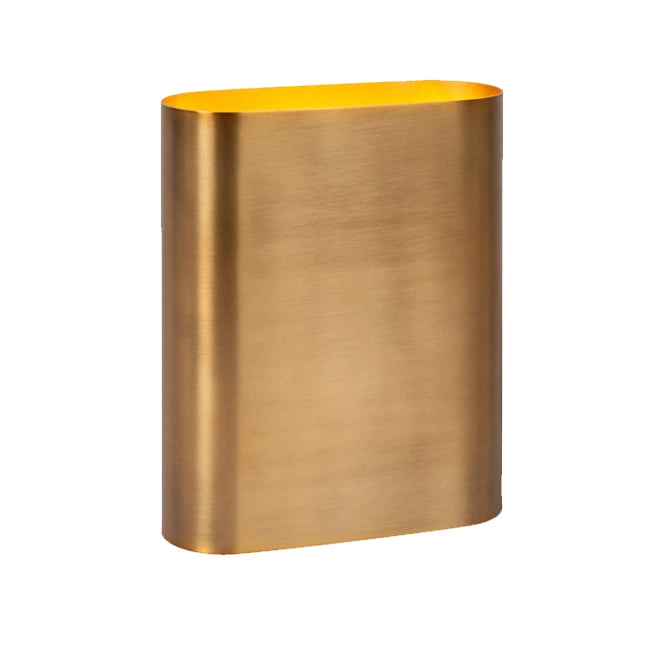 Aplique metálico oro mate de frente, sobre fondo blanco.