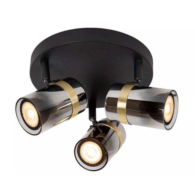 Foco de techo meta negro vidrio humo Ø20x12 cm 3 luces GU10 - LUPL0113